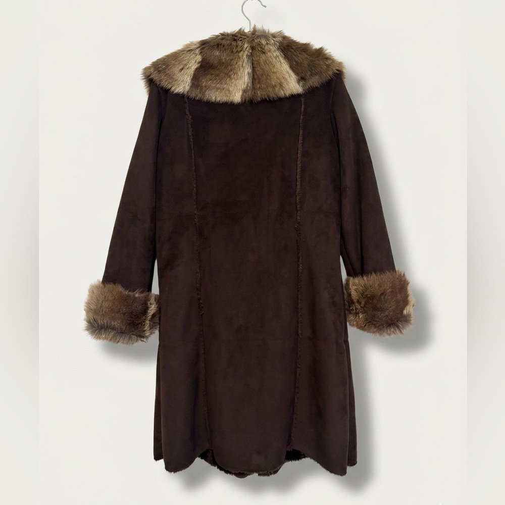 Penny Lane Style Faux Fur Trim Teddy Lined Super Warm Boho Coat Size L - Picture 2 of 12